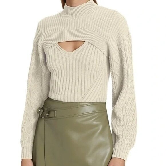 Jonathan Simkhai Women's XS Elkie Mixed-Knit Sweater in Ivory - Picture 1 of 9